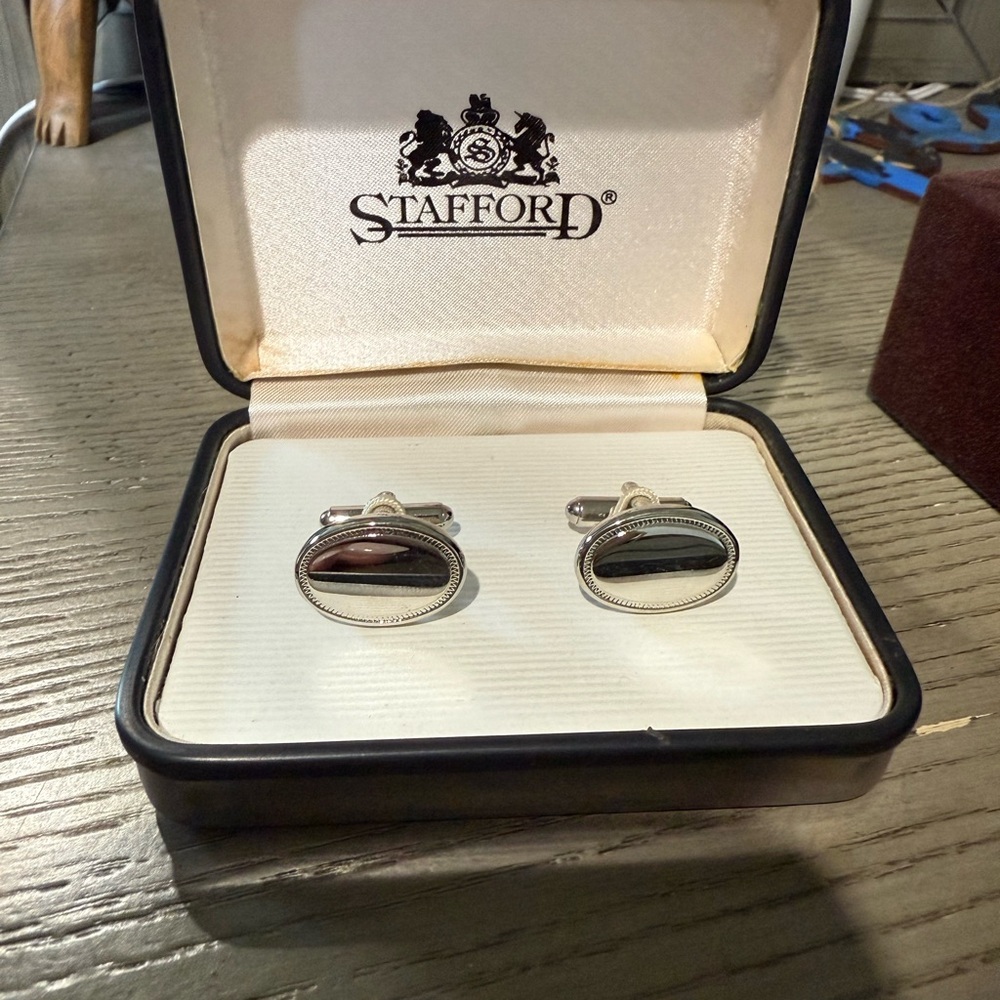 Stafford Elegant Silver and Black Cufflinks